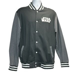 Star Wars Movie Logo Varsity Jacket Men’s Casual Long Sleeve Size Large Gray